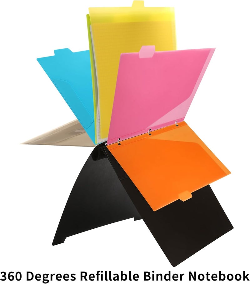 Tashkummy Pivotable Refillable Notebook, 3 Ring Binder Notebooks 1 Inch, Notebook with Dividers and Pockets, Folder Notebook, Flexible Binder, Soft Binders 3 Ring, Foldable Binder- Black - Image 5